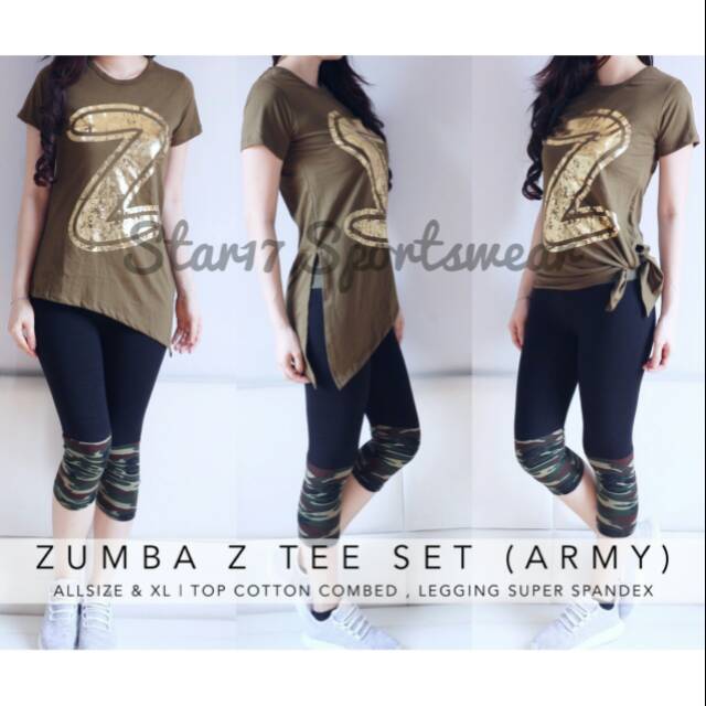 ZUMBA Z TEE SET ARMY - BAJU SENAM - BAJU OLAHRAGA WANITA - BAJU ZUMBA - BAJU AEROBIC - BAJU YOGA