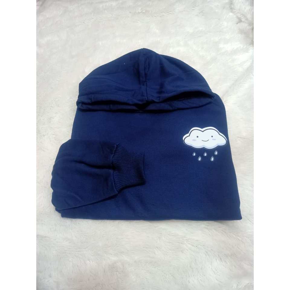 Sweater Hoodie Wanita Kekinian Korea Cloud Rain Sweter bahan fleece tebal-NAVY