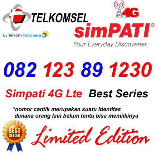 Telkomsel Simpati 4G Lte 082 123 89 1230 Kartu Perdana Nomor Cantik