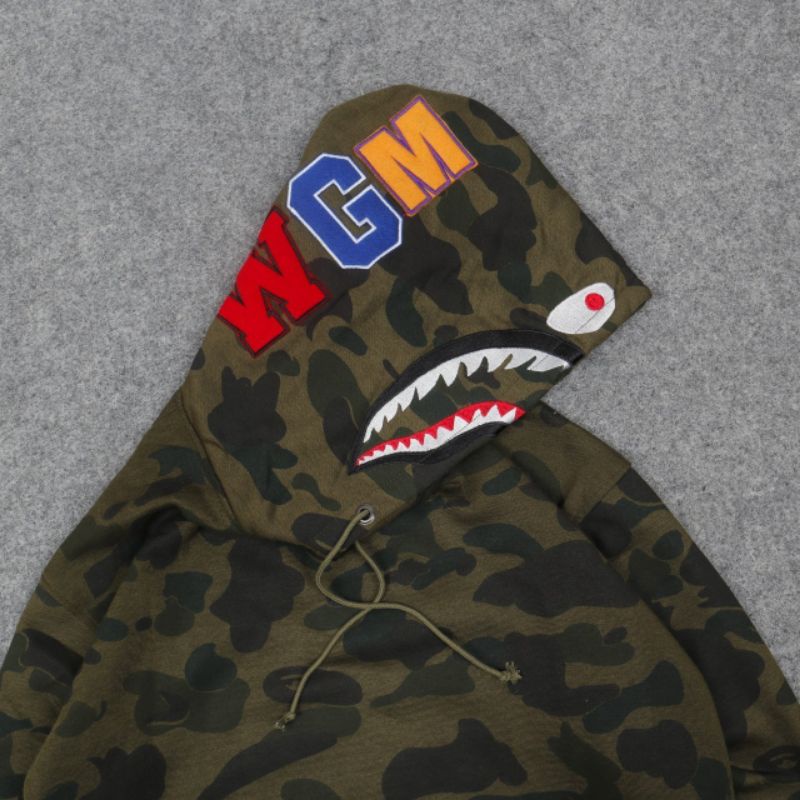 SWEATER HOODIE BAPE SHARK WGM CAMO ARMY FULLTAG &amp; LEBEL