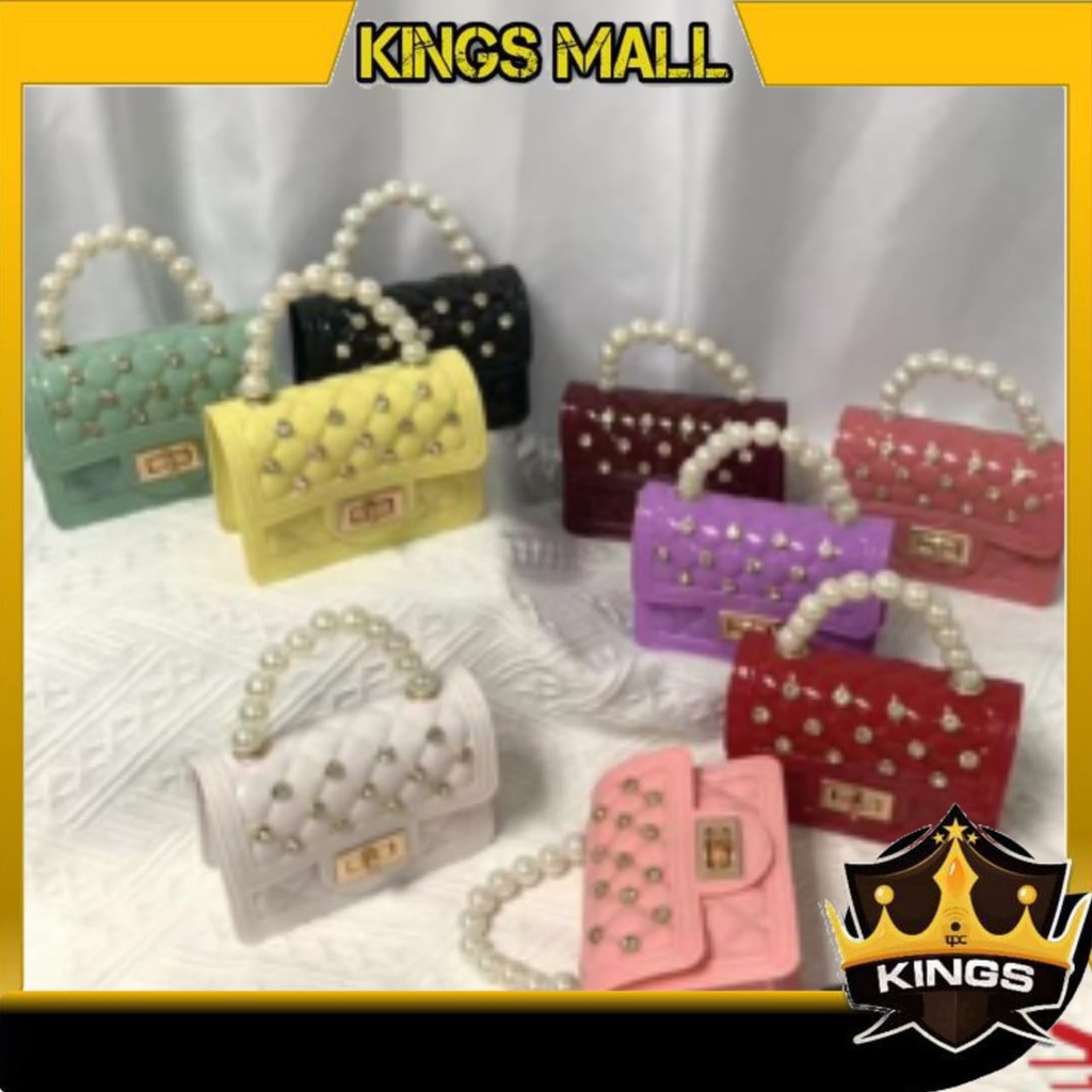 KINGS - Tas Jelly Glossy Mini Classic Diamond Pearl Selempang Tas Mini Rubber Wanita T5156