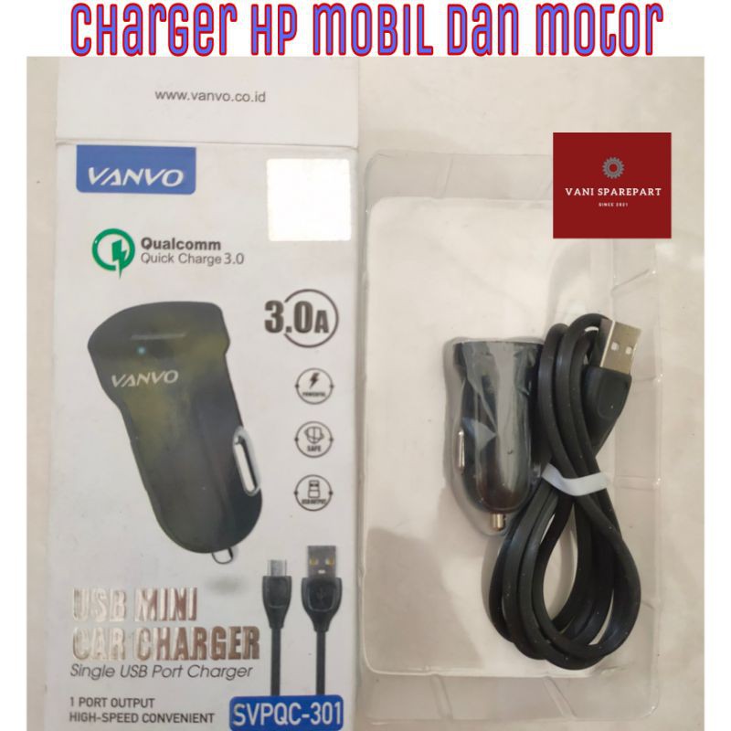 SAVER USB MINI CAR CHARGER VANVO SVPQC-301 CHARGER HP MOBIL MOTOR