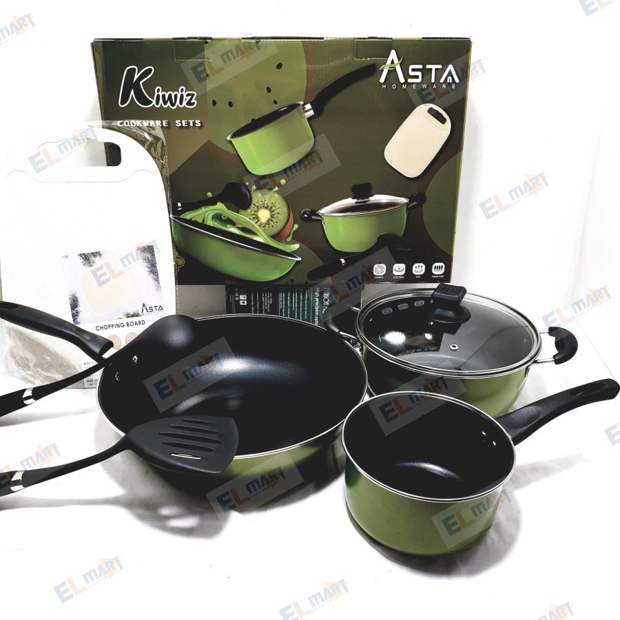 Asta Kiwiz 7pc Anti lengket Panci Set Wok Sauce Pan Frypan Induksi Non stick