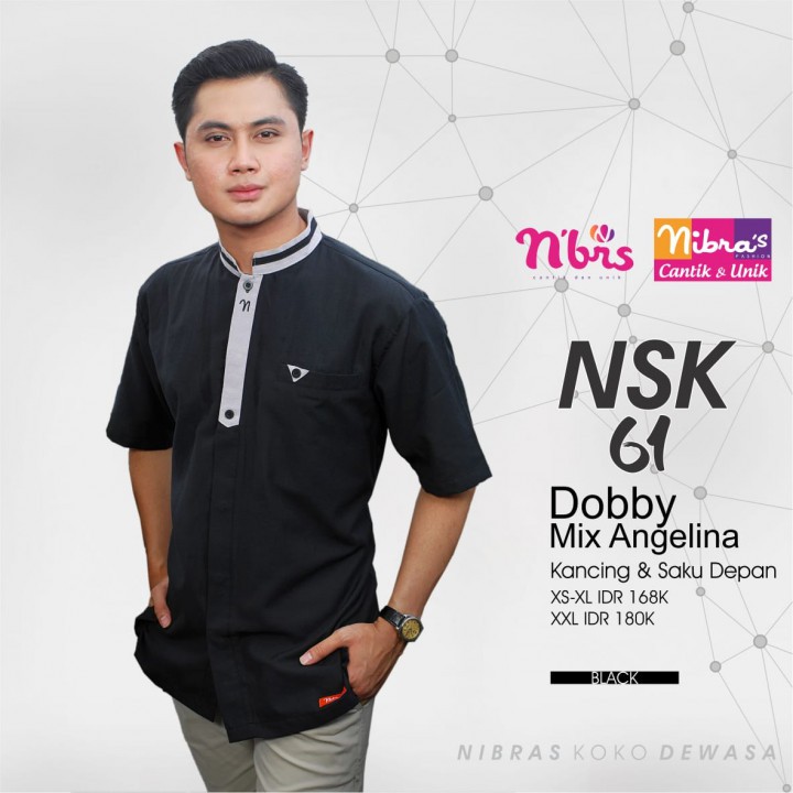 BAJU KOKO NIBRAS TERBARU DEWASA REMAJA//PAKAIAN MUSLIM PRIA - NSK 61 HITAM//