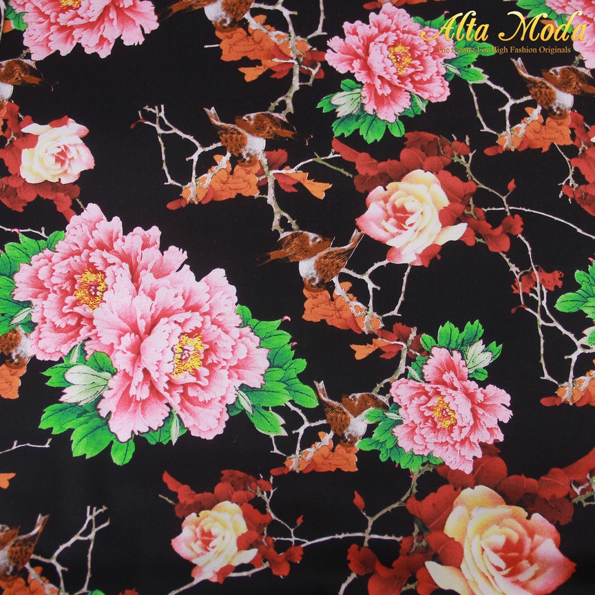 

Alta Moda Cotton Stretch Hitam Motif Bunga Pink Akar Coklat (1M)