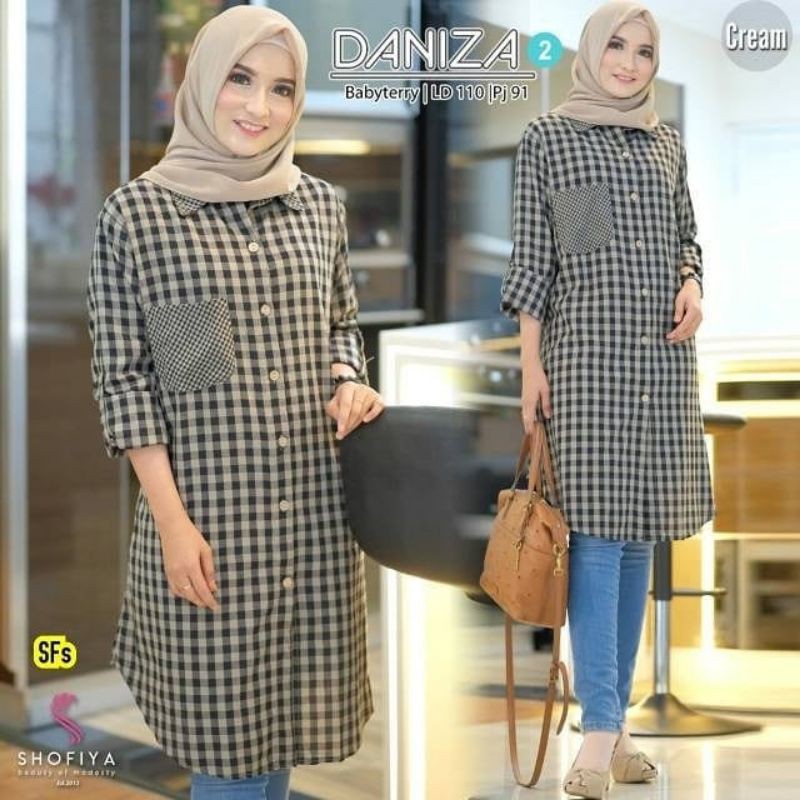 Tunik Wanita terbaru Daniza 2 Tunik Kemeja kotak Kotak Kekinian Terlaris