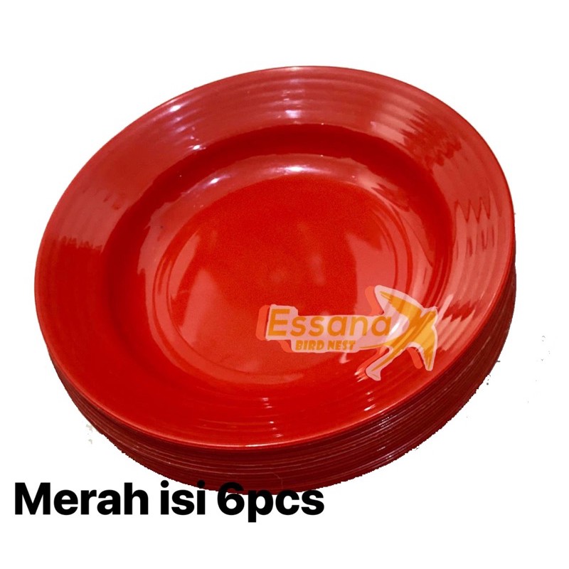 Piring Makan Bulat Plastik 9inch ( Grosir ) Terlaris Termurah Berkualitas ( lusinan ) atau ( 1/2 lusin ) clarissss-Merah isi 6pcs