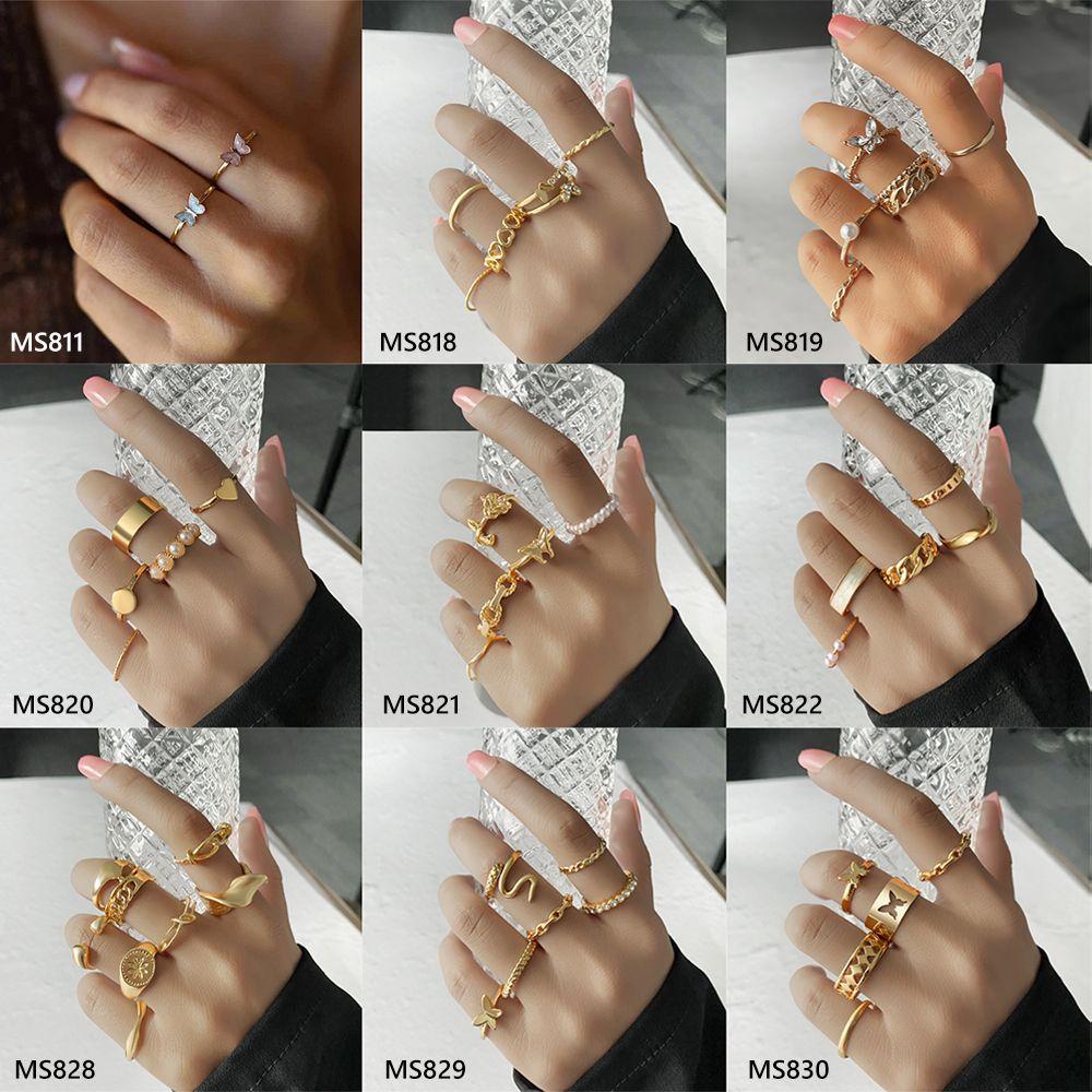 Lily Knuckle Rings Set Perhiasan Hadiah Punk Metal Vintage BOHO Midi Rings