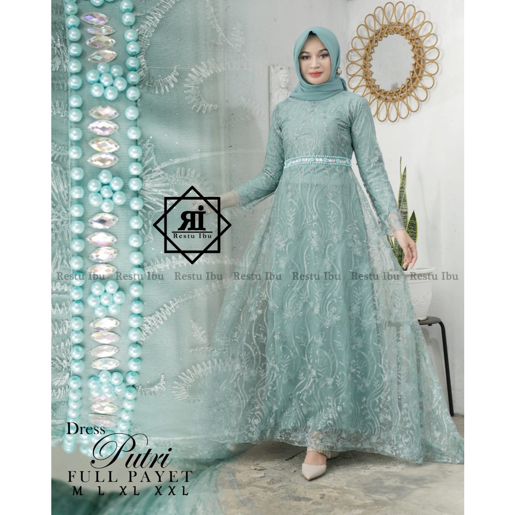 Dress Putri RI / Gamis / Kebaya Gamis Tulle Modern / Dress Brukat