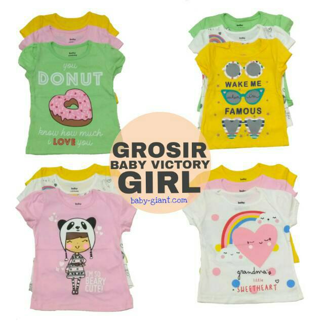 Baby Victory Kaos Anak Cewek Ukuran 6-12m, 1Y, 2Y, 3Y, 4Y, 6Y, 8Y, 10Y GROSIR &amp; ECERAN