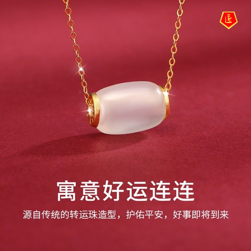 [Ready Stock]Lucky Beads Chalcedony Gold Pendant Necklace Simple Graceful