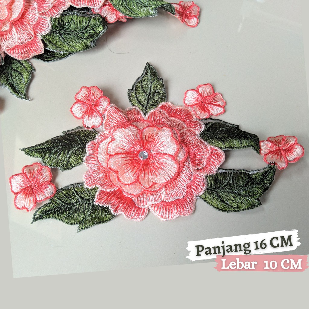 Renda Bordir Tempel Jahit Bunga Gamis Mukena