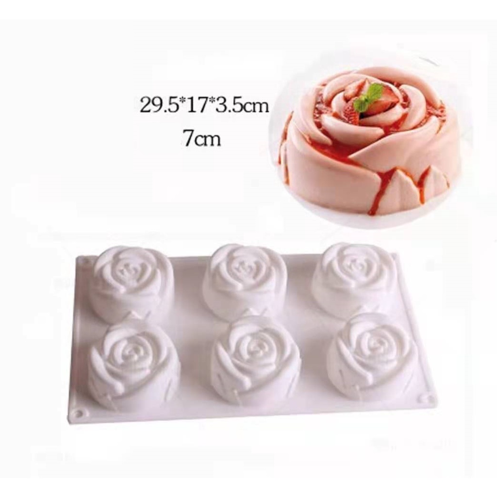 Cetakan Loyang Silicone Puding Kue Cake Coklat Tahan Panas Silikon Mini Rose Bunga 6 Cup