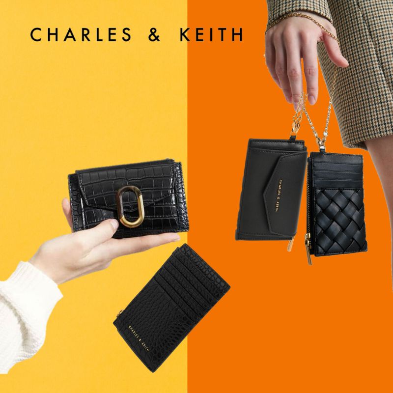 CK Card Holder Small Wallet with Coin Pocket / Stone-Embellished / Woven