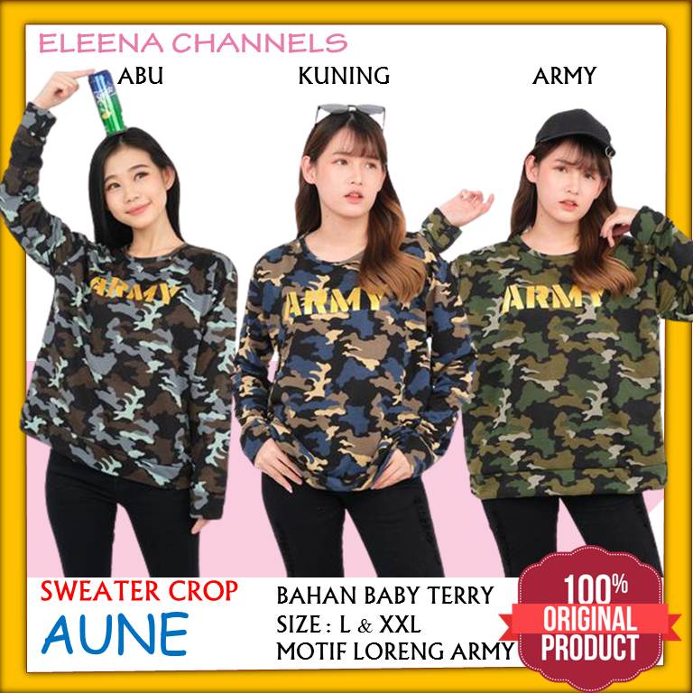Crop Sweater Hoddie Wanita Lengan Panjang Sweeter Cewek Motif Army Terbaru AUNE