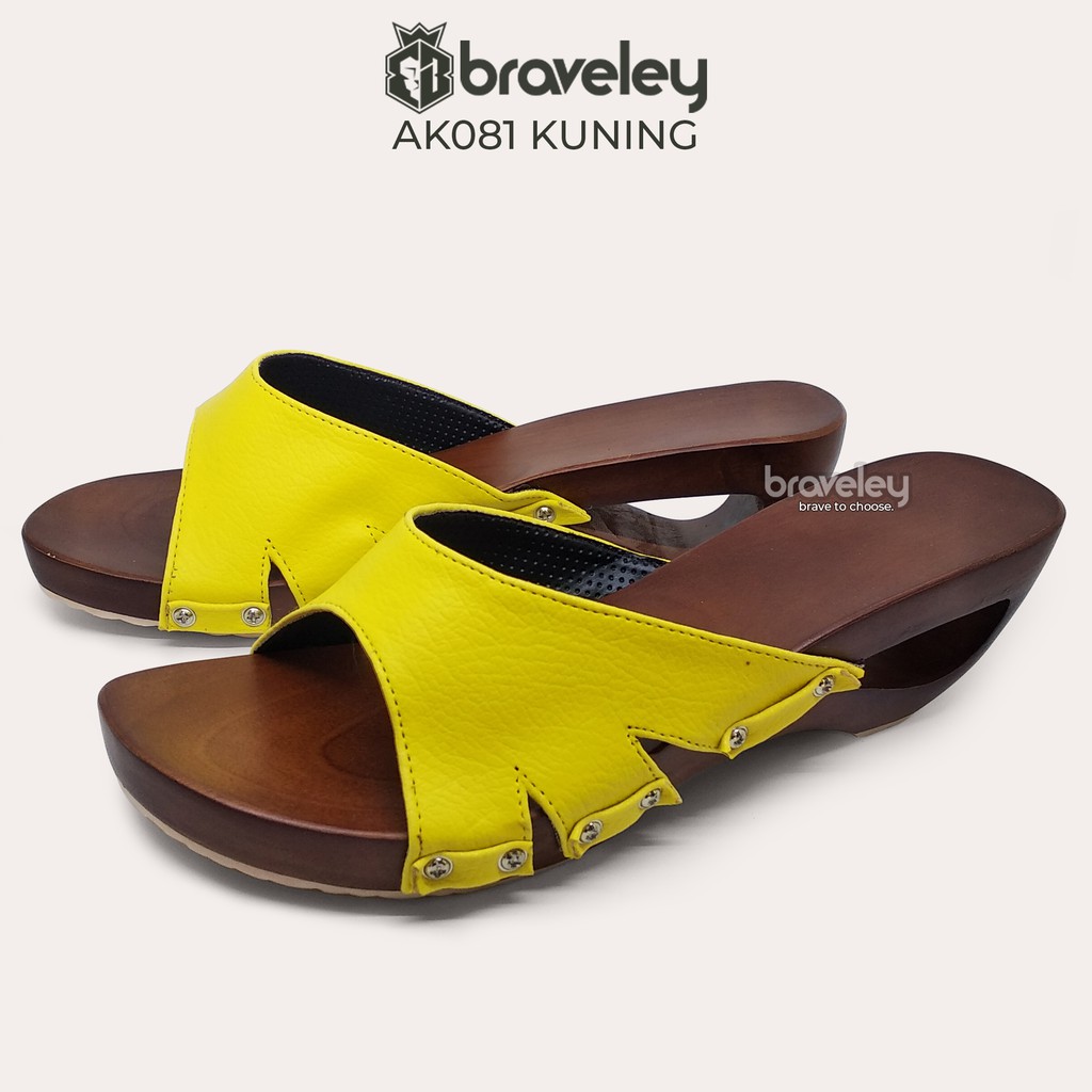 SENDAL KAYU KELOM GEULIS SELOP WEDGES SANDAL MULES WANITA BRAVELEY AK081