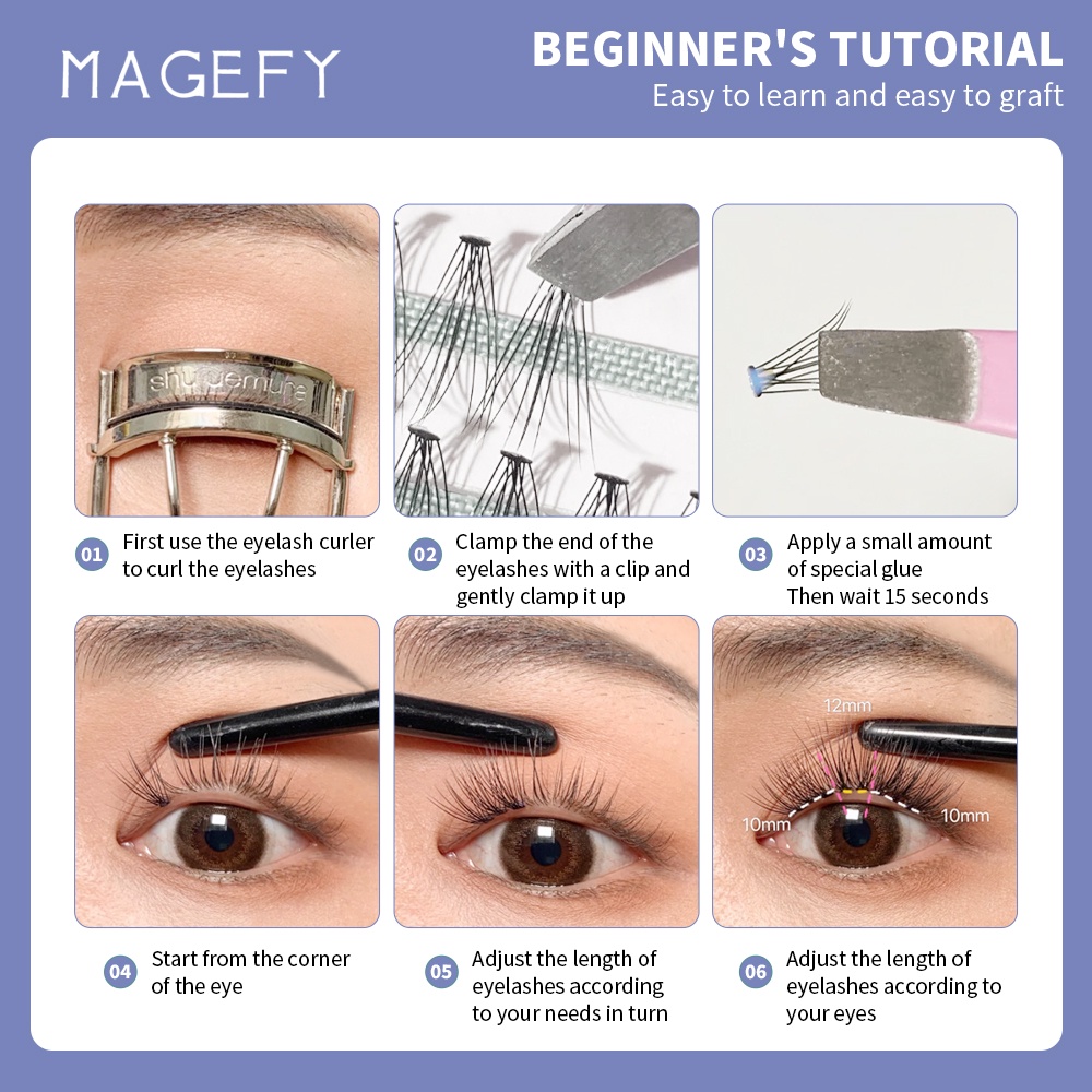 MAGEFY Ekstensi Bulu Mata 9-13 MM C Level Curl Volume Campuran Sintetis Panjang Bulu Mata Palsu Set 7240