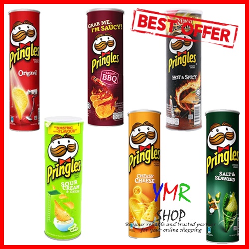 Pringles Pringless Keripik Kripik Kentang Potato Chips Original BBQ Sour Cream Cheese Salt Seaweed Hot Spicy 107 Gram