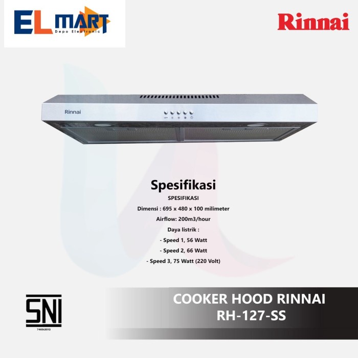 Cooker Hood Rinnai 70cm Stainless RH 127SS 127 SS Penghisap Asap Dapur