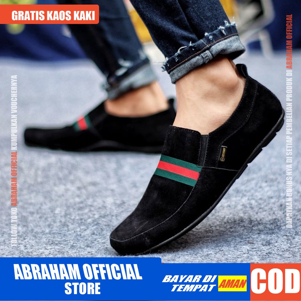 ABRHM X YOMI Sepatu Slip On Pria Sepatu Pria Casual Kulit Asli Sepatu Casual Kerja Cowok/Cowo Sepatu Kasual Slop Anti Slip Semi Formal Kerja Kuliah Gaya Santai Keren Kekinian Original Murah Terlaris