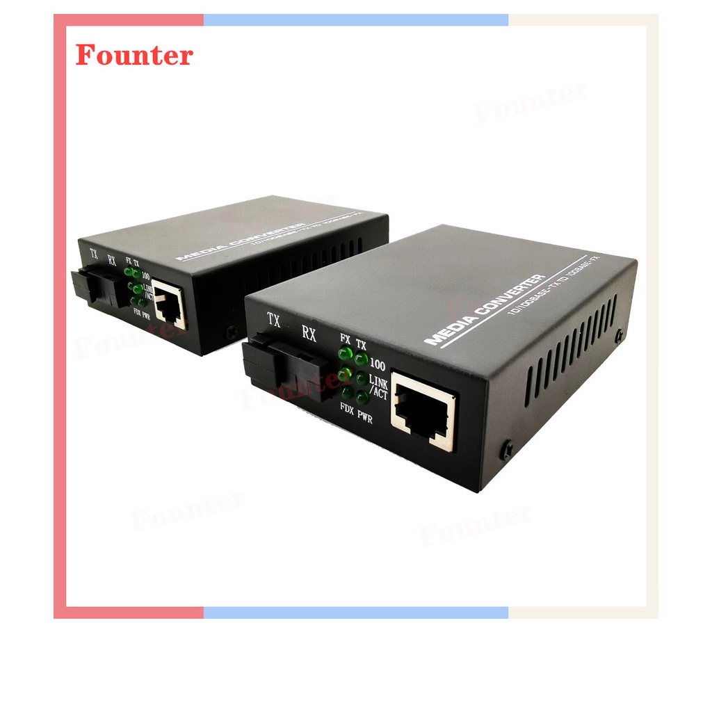 【With adapter】10/100Mbps Fiber Optical Media Converter Single Mode Single Fiber SC Port HTB Fiber Switch Pair Black