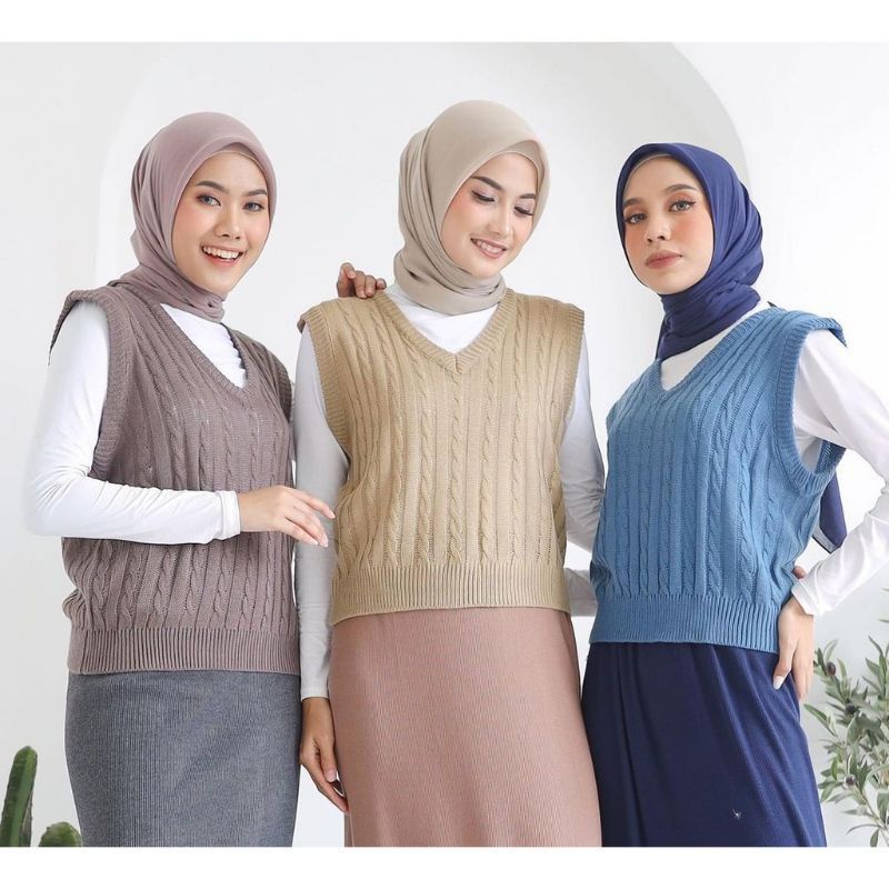 NEW PREMIUM VEST ROMPI RAJUT CABLE BAJU WANITA TEBAL TERBARU