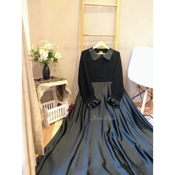 Gamis Jetblack Hitam Set Couple Akhwat/Ibu - Anak ALMAS HAWA by SHOFA KIDS | SHOFA HIJAB