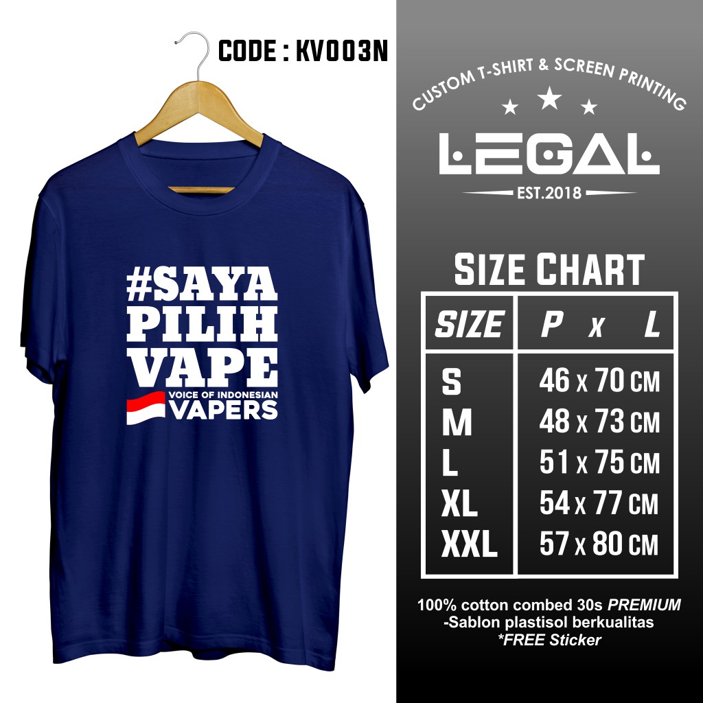 Kaos Vapers Navy 100% cotton combed Premium | Sablon Plastisol Berkualitas