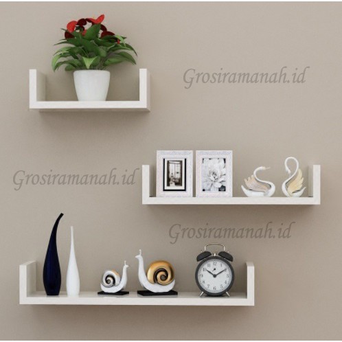 Grosiramanah - FLOATING SHELF U Ambalan Dinding Rak Gantung Melayang serbaguna dekorasi rumah