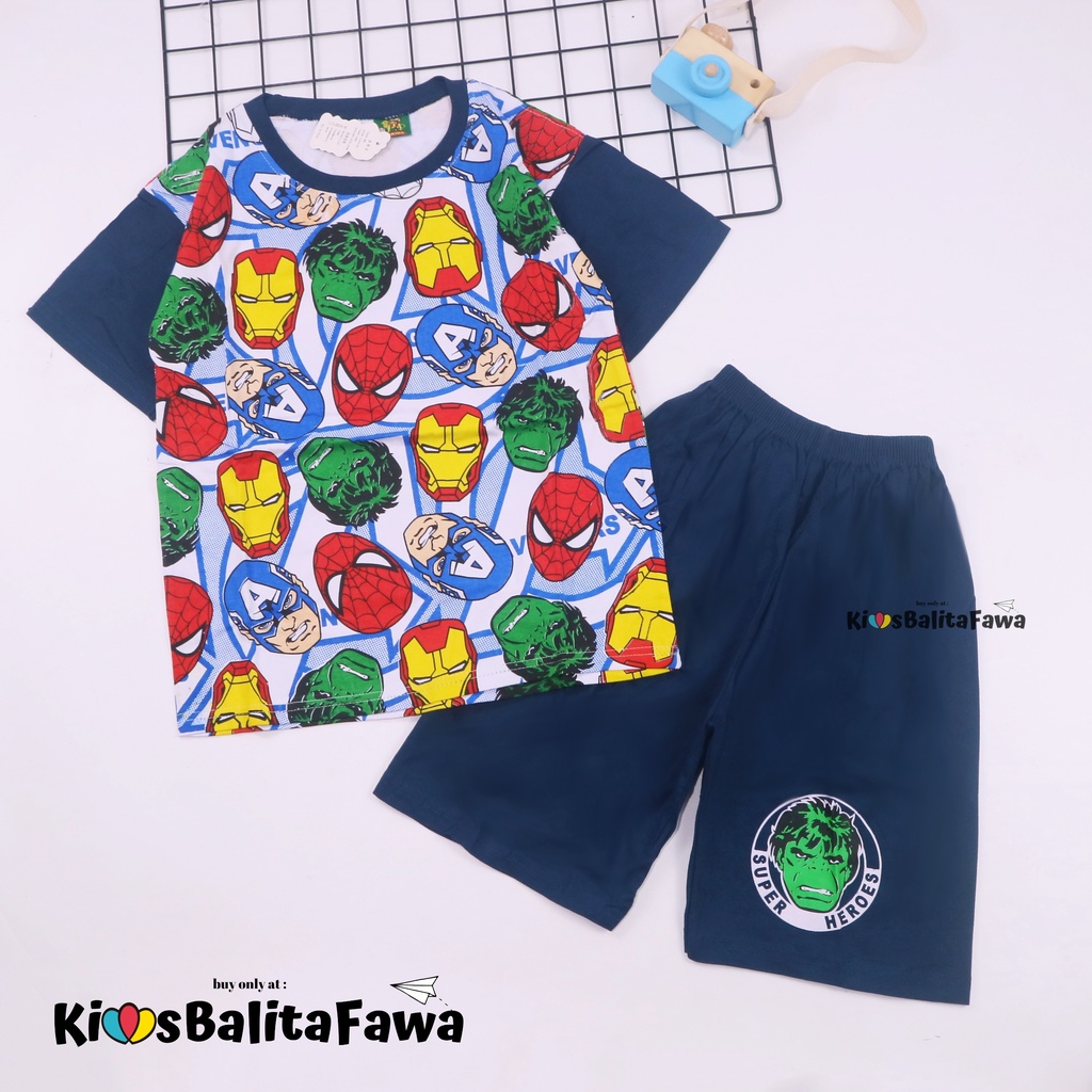 Setelan Pendek SuperHero Uk 9-10 Tahun / Kaos Murah Anak Laki Cowok Celana Pendek Baju Karakter