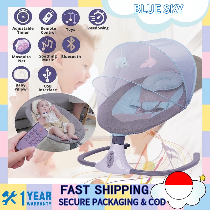 BLUE SKY With Remote Control Ayunan Bayi Bouncer Elektrik Baby Swing Otomatis