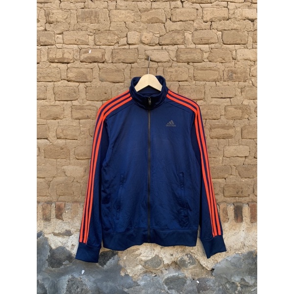jaket adidas teacktop olahraga navy stripe orange size fit L second bekas preloved thrift murah leng