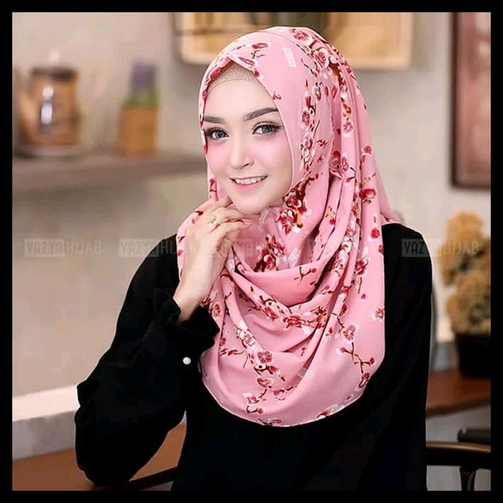 ✅ Sala Sakura Pashtan By Vazya Hijab Pastan Blooming Sakura Jilbab Pashmina Instan Bubbleprint Black-5