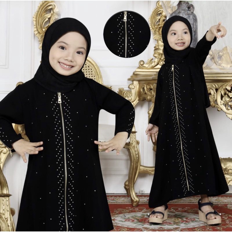 GAMIS ABAYA HITAM ANAK ZIPER MATA