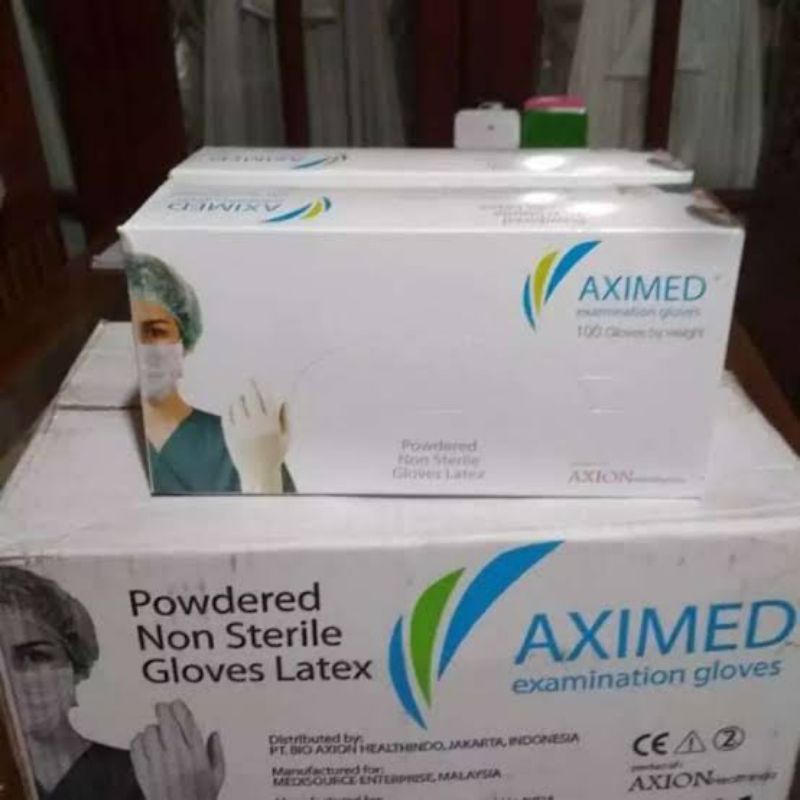 Sarung Tangan Medis AXIMED & COSMO MED isi 100 pcs/box Latex Examination Gloves