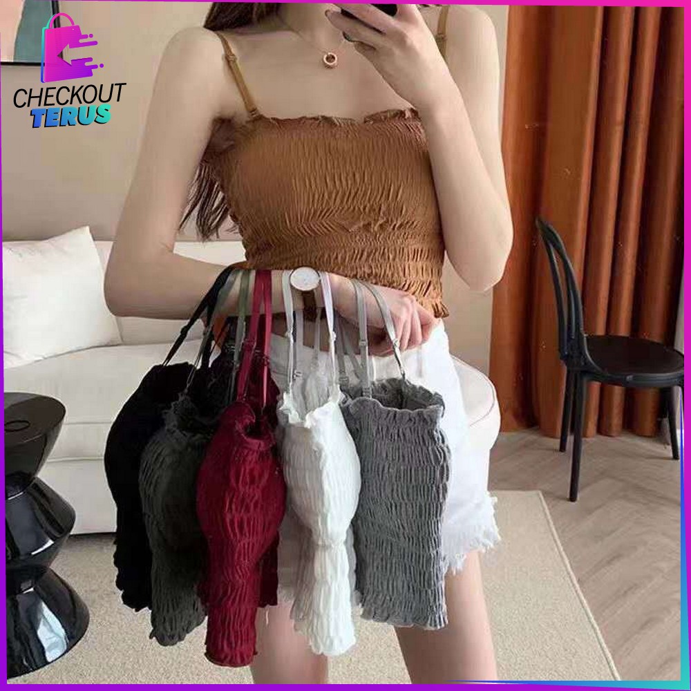 CT P107 Tank Top Crop Top Bra Korea Style Bahan Katun Bra Kembem Tanpa Tali Bisa Lepas Pasang Bra Tengtop Fashion Wanita Tanpa Kawat Bra Crop Top