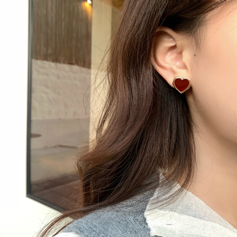 Anting Stud Silver Needle S925 Bentuk Hati Asimetris Gaya Korea Untuk Perhiasan