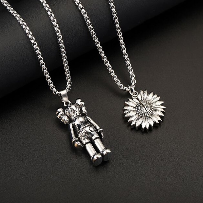 Kaws Sesame Street boneka titanium steel necklace Jepang in fashion merek hip hop laki-laki cool dis