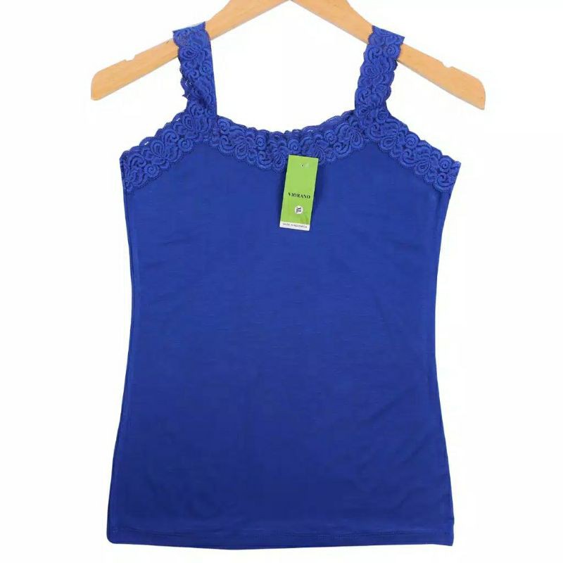 Tangtop Renda Wanita Polos Ukuran Standart  Fit XL Camisol Supersoft Standart All Size Tanktop Cewek-Biru