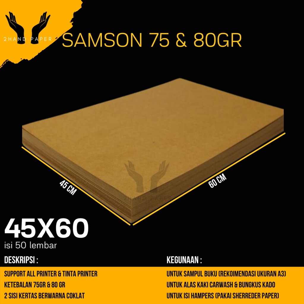 

Kertas Samson 45cm x 60cm 75 gr isi 50 lembar / Kertas Samson Coklat / Kertas Packing Olshop