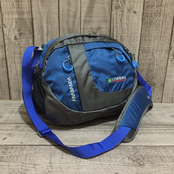 tas    consina selempang bodypack anabanda blue biru - consina original    - travel pouch