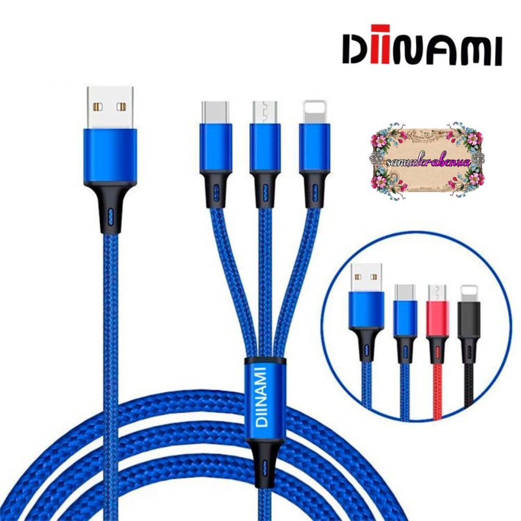 BM021 QC33 1.2M DIINAMI Kabel cable data USB 3in1 Micro ligthing tipe c 2.4A original fast Charging SB2850