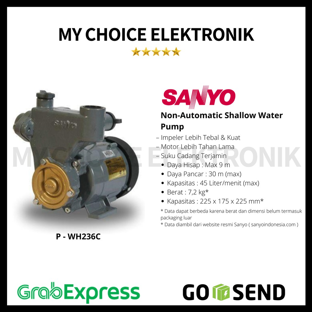 Sanyo Pompa Air PWH-236C / Pwh-236 C / Pw-h236 C