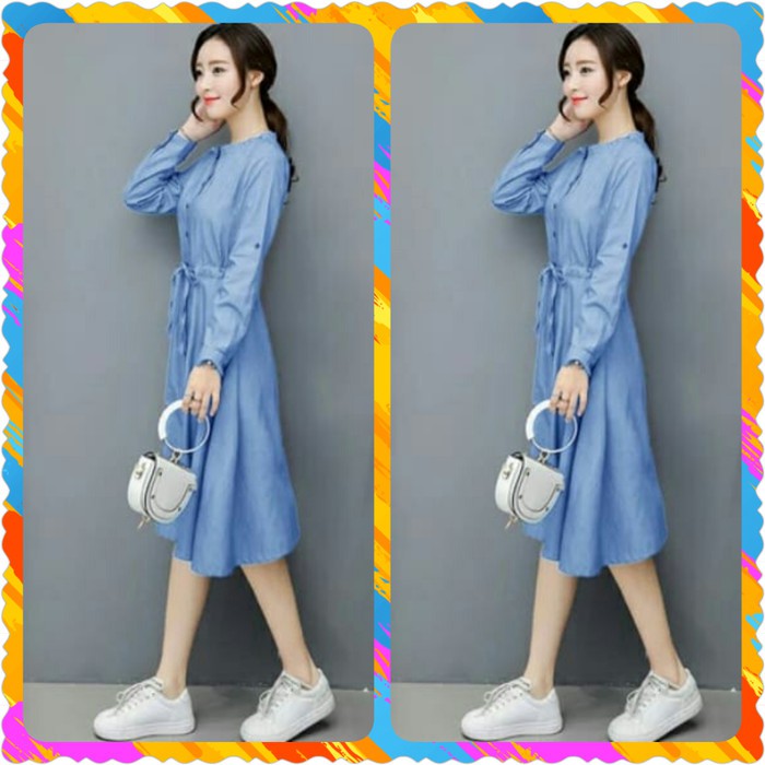 BAJU WANITA DRESS BUTTON DENIM WINNY