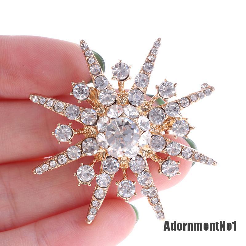 (Adornmentno1) Pin Bros Snowflake Hiasan Kristal + Berlian Imitasi