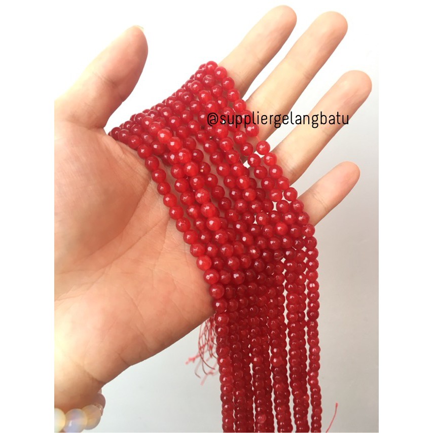 batu RED GARNET 6mm cutting bahan gelang kalung alam manao merah gloss aksesoris craft pria wanita