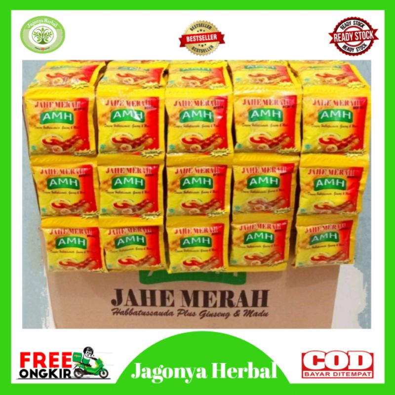 

JAHE MERAH AHM 1 RENTENG ISI 10 SACHET / JAHE MERAH AMH HABBATUSAUDA PLUS GINGSENG & MADU