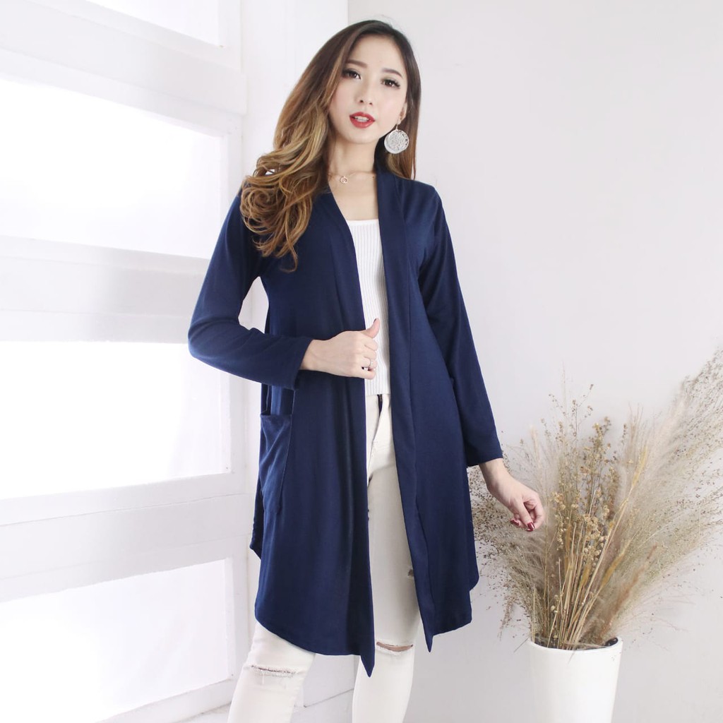 Cardigan Basic Polos Lengan Panjang Rayon