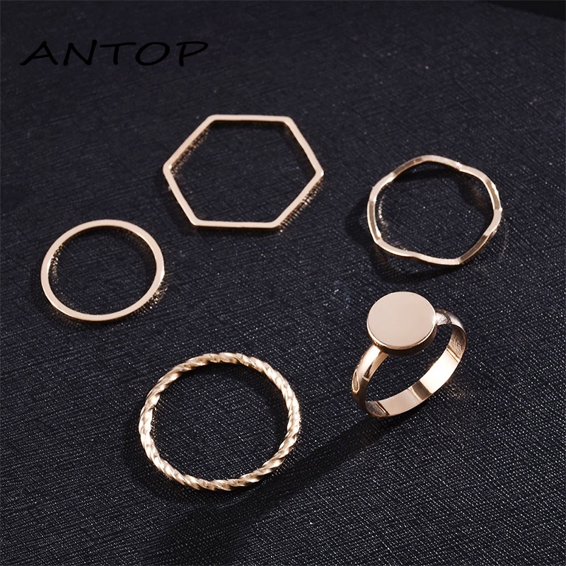 5Pcs/Set Baru Korea Cincin Geometris Untuk Wanita Aksesoris Fashion ANTOP