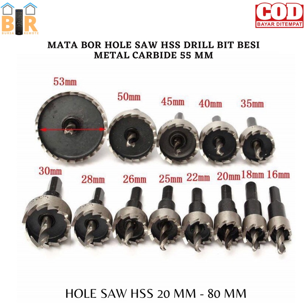 MATA BOR HOLE SAW HSS DRILL BIT BESI METAL CARBIDE 55 MM Hole Saw Cutter Drilling Kit Hand Tool for Wood Stainless